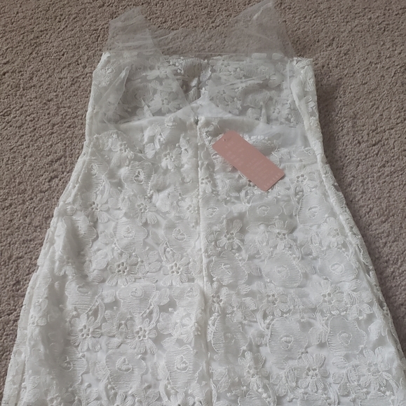 Delicately feminine lace & mesh fitted mini dress semi sheer - Picture 7 of 8